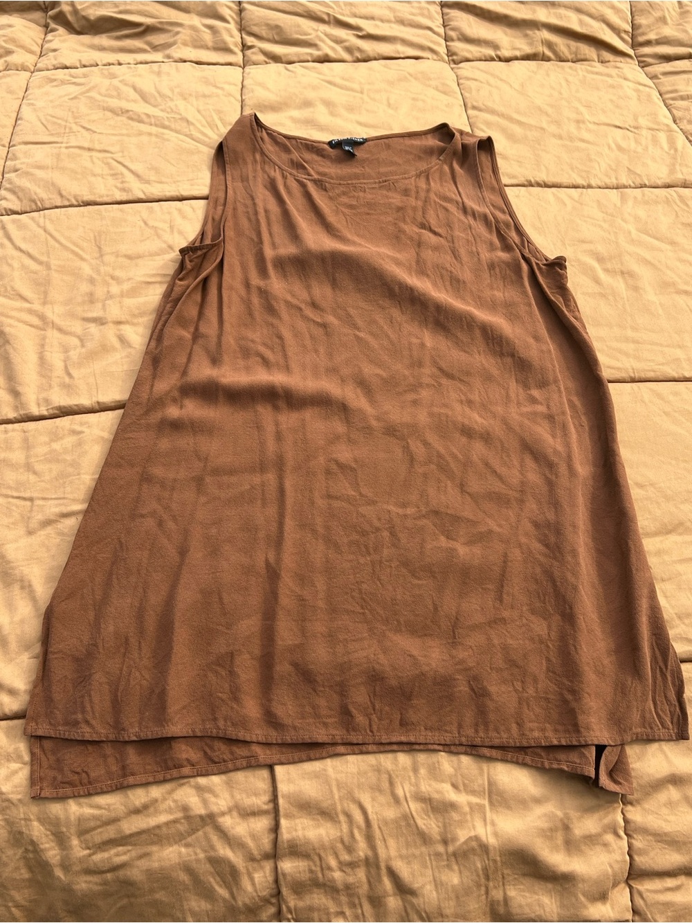 Eileen Fisher Brown Scoop Neck Sleeveless Silk Layering Tank Neutral Minimalist
